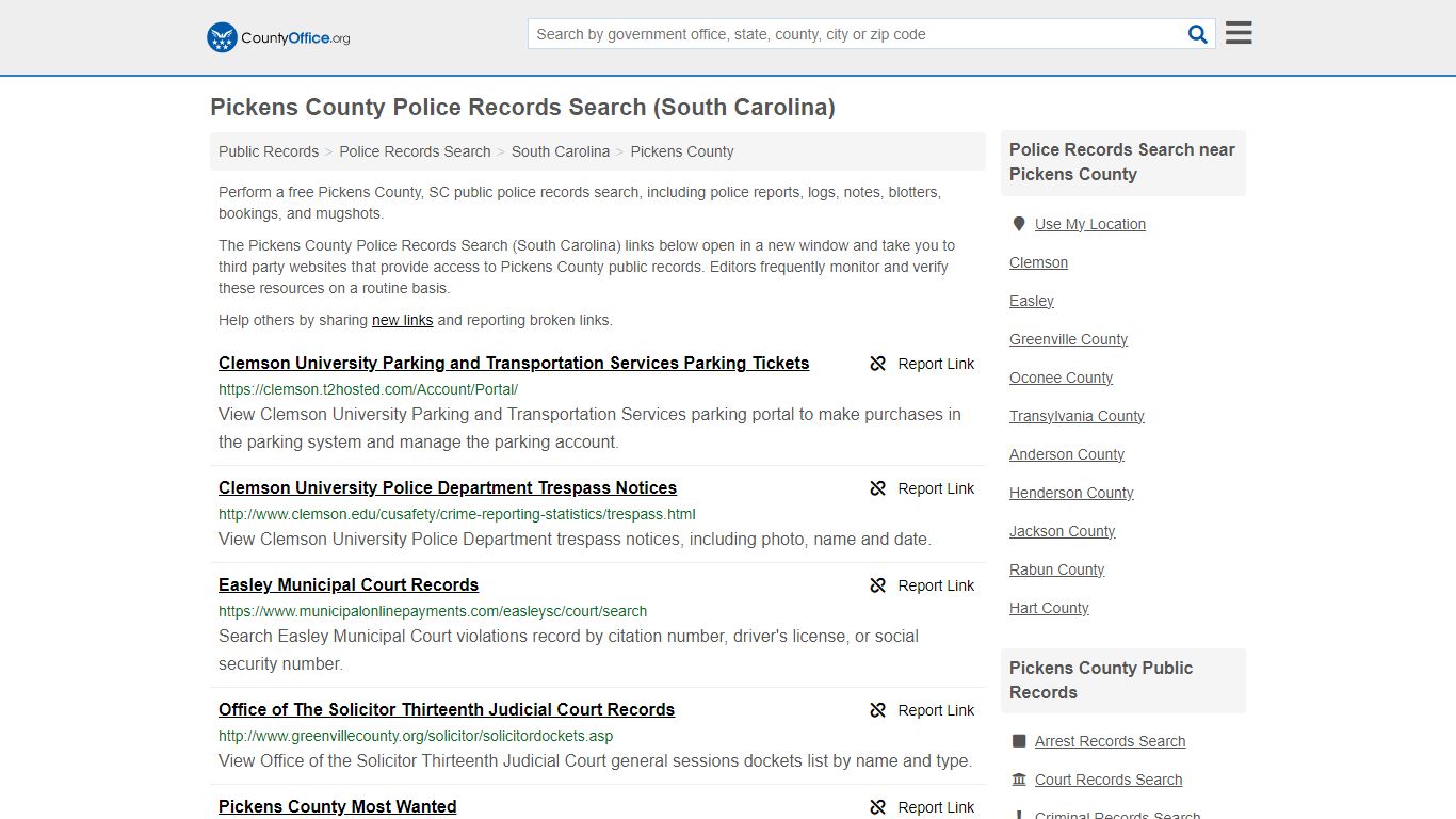 Pickens County Police Records Search (South Carolina) - County Office